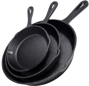 Cast Iron Skillet Cookware 3-Piece Set Chef Quality Pre-Seasoned Pan 10″ 8″ 6″ Pans