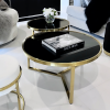 Designer Giselle Black Glass & Brushed Gold Coffee Table Set