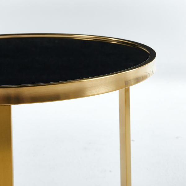 Designer Giselle Black Glass & Brushed Gold Coffee Table Set