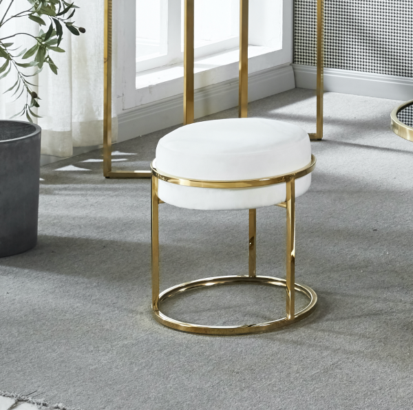 Soho White Velvet & Gold Ottoman Footstool