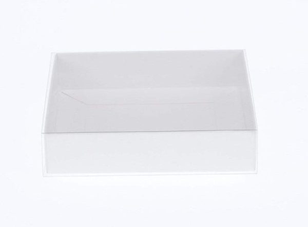 10 Pack of White Card Box – Clear Slide On Lid – Large Beauty Product Gift Giving Hamper Tray Merch Fashion Cake Sweets Xmas – 17x25x5 cm