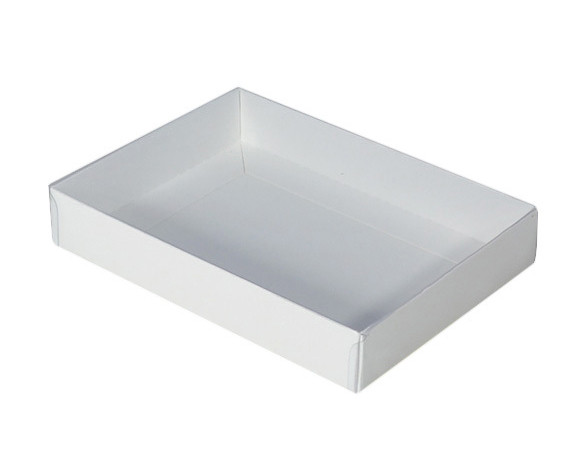 10 Pack of White Card Box – Clear Slide On Lid – Large Beauty Product Gift Giving Hamper Tray Merch Fashion Cake Sweets Xmas – 17x25x5 cm