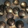 1 Set of 20 LED Black 5cm Cotton Ball Battery Powered String Lights Christmas Gift Home Wedding Party Bedroom Decoration Outdoor Indoor Table Centrepi