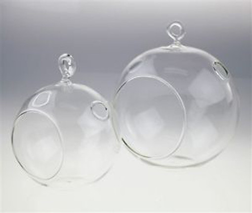 4 x Hanging Clear Glass Ball Tealight Candle Holder  – 10cm Diameter / High – Wedding Globe Decoration Terrarium Succulent Plant Mini Garden Holder De