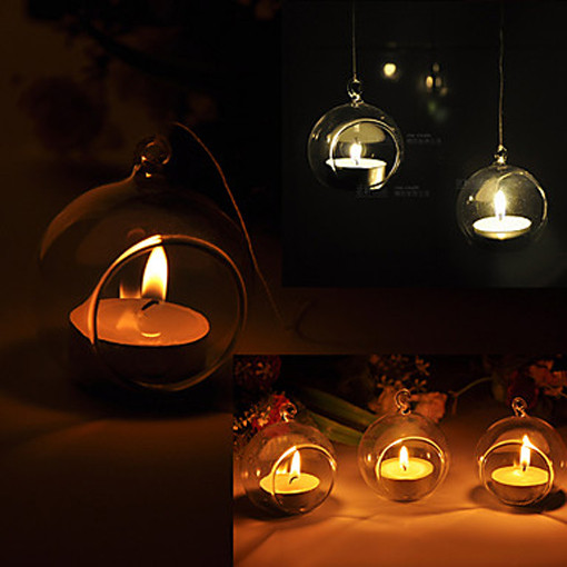 4 x Hanging Clear Glass Ball Tealight Candle Holder  – 8cm Diameter / High – Wedding Globe Decoration Terrarium Succulent Plant Mini Garden Holder Dec