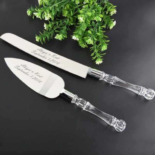 Cutting Cake Knife and Silver Blade Cake Server Set Wedding Anniversary Engagement Birthday Party Gift Boxed