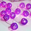 1 Set of 20 LED Cassis Purple 5cm Rattan Cane Ball Battery Powered String Lights Christmas Gift Home Wedding Party Bedroom Decoration Table Centrepiec