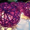 1 Set of 20 LED Cassis Purple 5cm Rattan Cane Ball Battery Powered String Lights Christmas Gift Home Wedding Party Bedroom Decoration Table Centrepiec