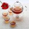 1 Set of Gongfu Chinese Ceremony Tea Set – 6 Glass cups with Infuser and Tealight Candle Pot Warmer