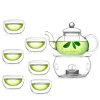 1 Set of Gongfu Chinese Ceremony Tea Set – 6 Glass cups with Infuser and Tealight Candle Pot Warmer