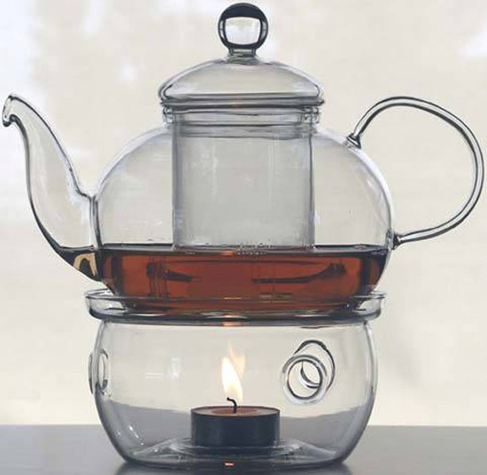 1 Set of Gongfu Chinese Ceremony Tea Set – 6 Glass cups with Infuser and Tealight Candle Pot Warmer