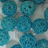 1 Set of 20 LED Turquoise 5cm Rattan Cane Ball Battery Powered String Lights Christmas Gift Home Wedding Party Bedroom Decoration Table Centrepiece