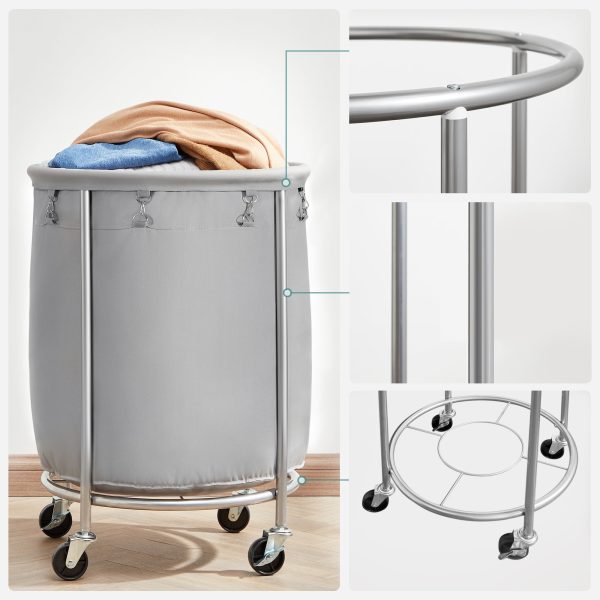 SONGMICS Laundry Basket with Wheels Gray and Silver