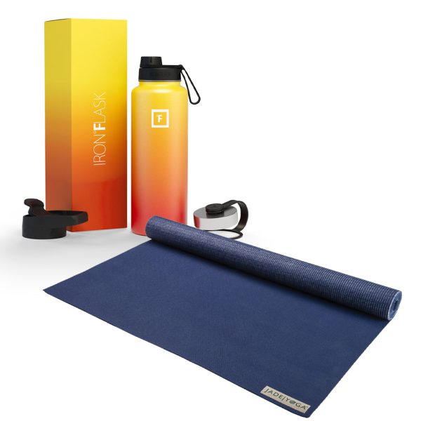 Voyager Mat – Midnight & Iron Flask Wide Mouth Bottle with Spout Lid, Fire, 32oz/950ml Bundle