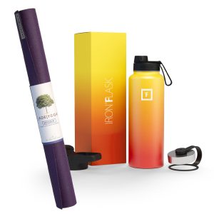 Voyager Mat - Purple & Iron Flask Wide Mouth Bottle with Spout Lid, Fire, 32oz/950ml Bundle