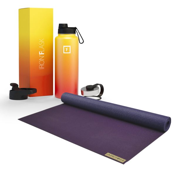 Voyager Mat – Purple & Iron Flask Wide Mouth Bottle with Spout Lid, Fire, 32oz/950ml Bundle