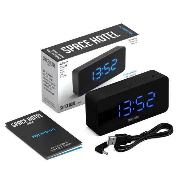 Newgate Space Hotel Hypertron Alarm Clock Black Case – Black Lens – Blue