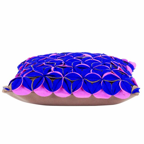 Amelie Royal Blue & Pink Felt Petals Cushion Cover