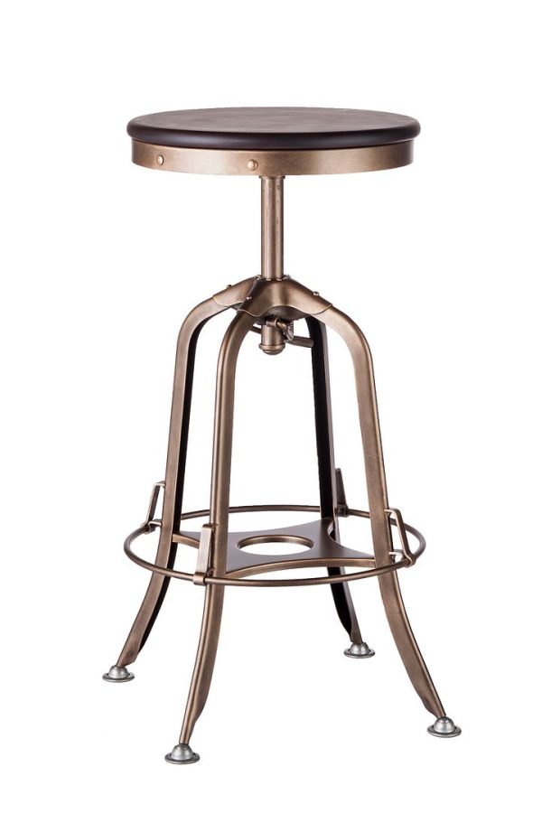 Industrial Wooden Height Adjustable Swivel Bar Stool – French Brass