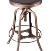 Industrial Wooden Height Adjustable Swivel Bar Stool – French Brass