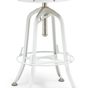 White Bar Stool Hamptons Style Height Adjustable and Swivel with Natural Wood Top