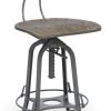 Industrial Swivel Height Adjustable Grey Oak Wood Bar Stool Chair with Back