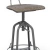 Industrial Swivel Height Adjustable Grey Oak Wood Bar Stool Chair with Back