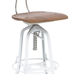 Hamptons Style White Bar Stool Chair Height Adjustable and Swivel with Natural Wood Top