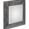 Square Wall Mirror with Croc Pattern Frame in Silver Finish