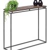 Modern Black Narrow Hallway Console Table with Copper Textured Wood Top