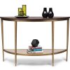 Dark French Brass Half Round Hallway Console Table with Wood Top