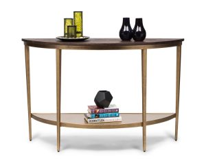 Dark French Brass Half Round Hallway Console Table with Wood Top