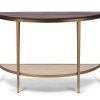 Dark French Brass Half Round Hallway Console Table with Wood Top