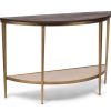 Dark French Brass Half Round Hallway Console Table with Wood Top