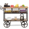 Retro Wooden Kitchen Island Trolley on Wheels with Storage Drawers