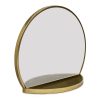 Round Table Wall Mirror with Shelf Storage in Brass Finish