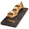 Decorative Black Gold Tea Light Metal Candle Holder Stand with Wooden Base