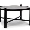 Modern Black Round Coffee Table with Copper Finish Engraved Top