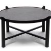 Modern Black Round Coffee Table with Copper Finish Engraved Top