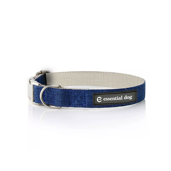 Natural Hemp & Cotton Dog Collar (Ink Blue) – L