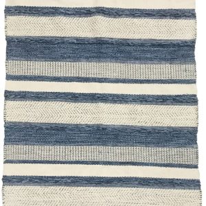 Striped blue/white cotton kilim rug 90x150 cm