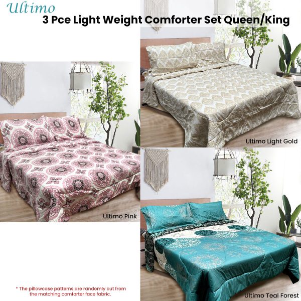 3 Pce Light Weight Comforter Set Queen/King Ultimo Pink