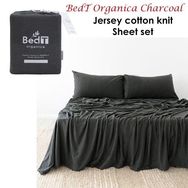 Organica Jersey Cotton-Blend Sheet Set Charcoal Queen