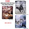 375gsm 1 Ply 3D Print Faux Mink Blanket Queen 200×240 cm – Winter Wolf