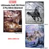 675gsm 2 Ply 3D Print Faux Mink Blanket Queen 200×240 cm – Winter Wolf