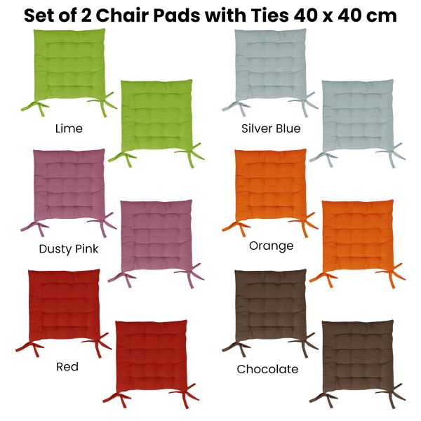 Set of 2 Chair Pads with Ties 40 x 40 cm Lime