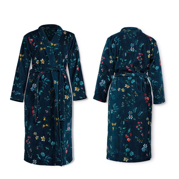 Les Fleurs Cotton Bath Robe Dark Blue XXL