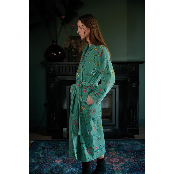 Les Fleurs Cotton Bath Robe Green XXL