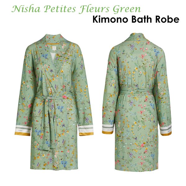 Nisha Petites Fleurs Green Kimono Bath Robe XL