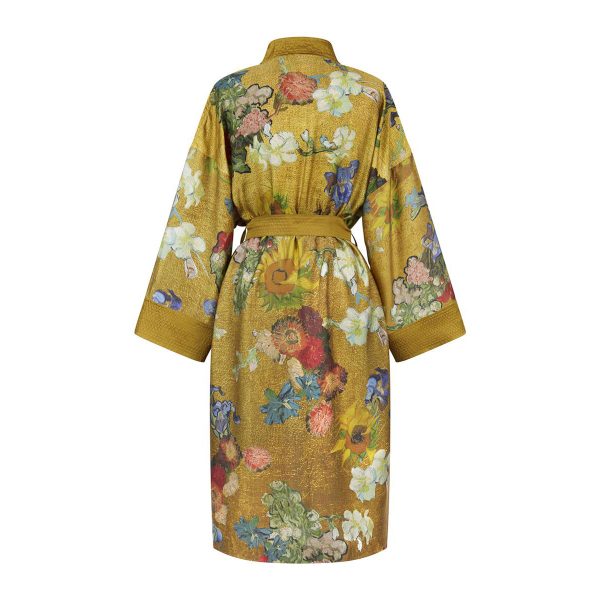 Van Gogh Partout des Fleurs Gold Kimono Bath Robe Small/Medium